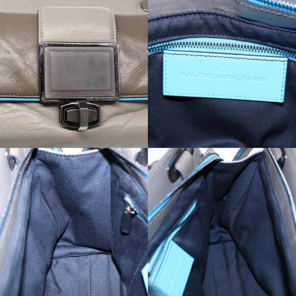 BALENCIAGA Turn Lock Chain Shoulder Bag Leather Beige Gray Silver Auth am6814V - Picture 15 of 15